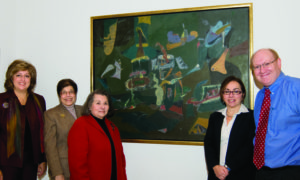 GorkyWomen Standing, from left, Nancy Hovnanian, Alma Alabilikian, Joan Momjian, Alice Beamesderfer and Michael Taylor in front of Gorky’s “Dark Green Painting”